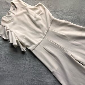 Julia Jordan Hunter Crepe Ruffle Shoulder Jumpsuit Pantsuit Romper White Bridal